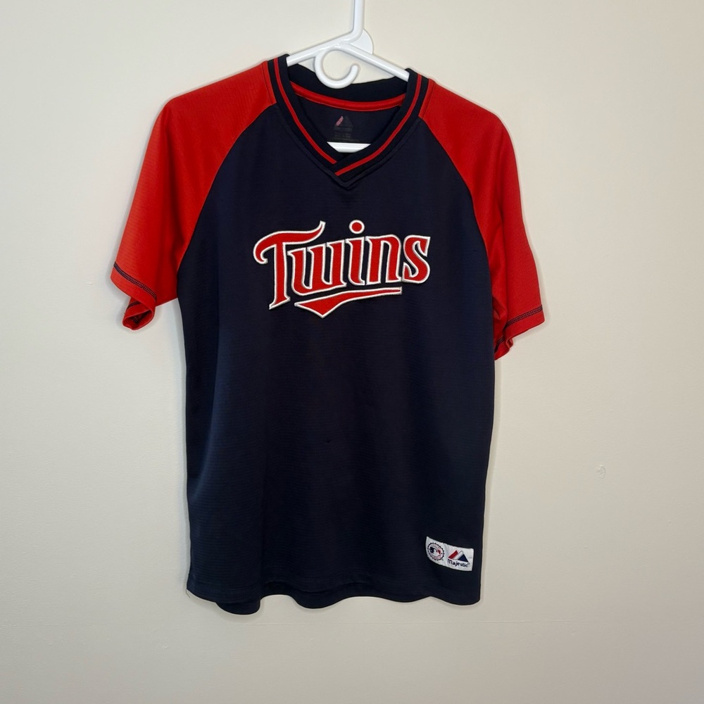 Majestic Red and Blue Baseball Jersey Youth Large Size 14 MLB Minnesota Twins